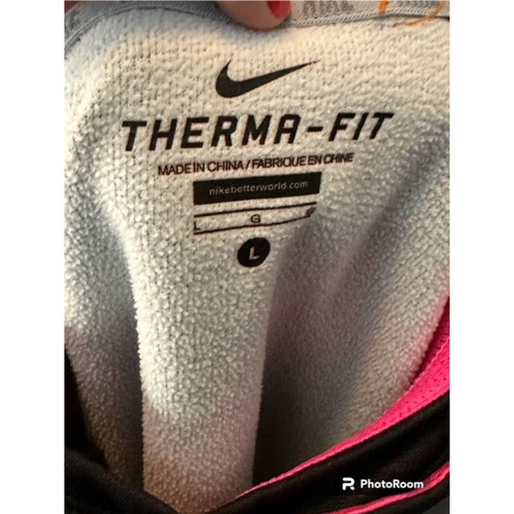 Girls Black Grey Pink Nike Large Therma Fit Hoodie Pullover Jacket EUC - Picture 5 of 5